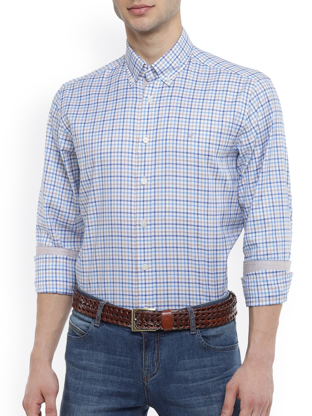 

HACKETT LONDON Men Blue Slim Fit Checked Casual Shirt