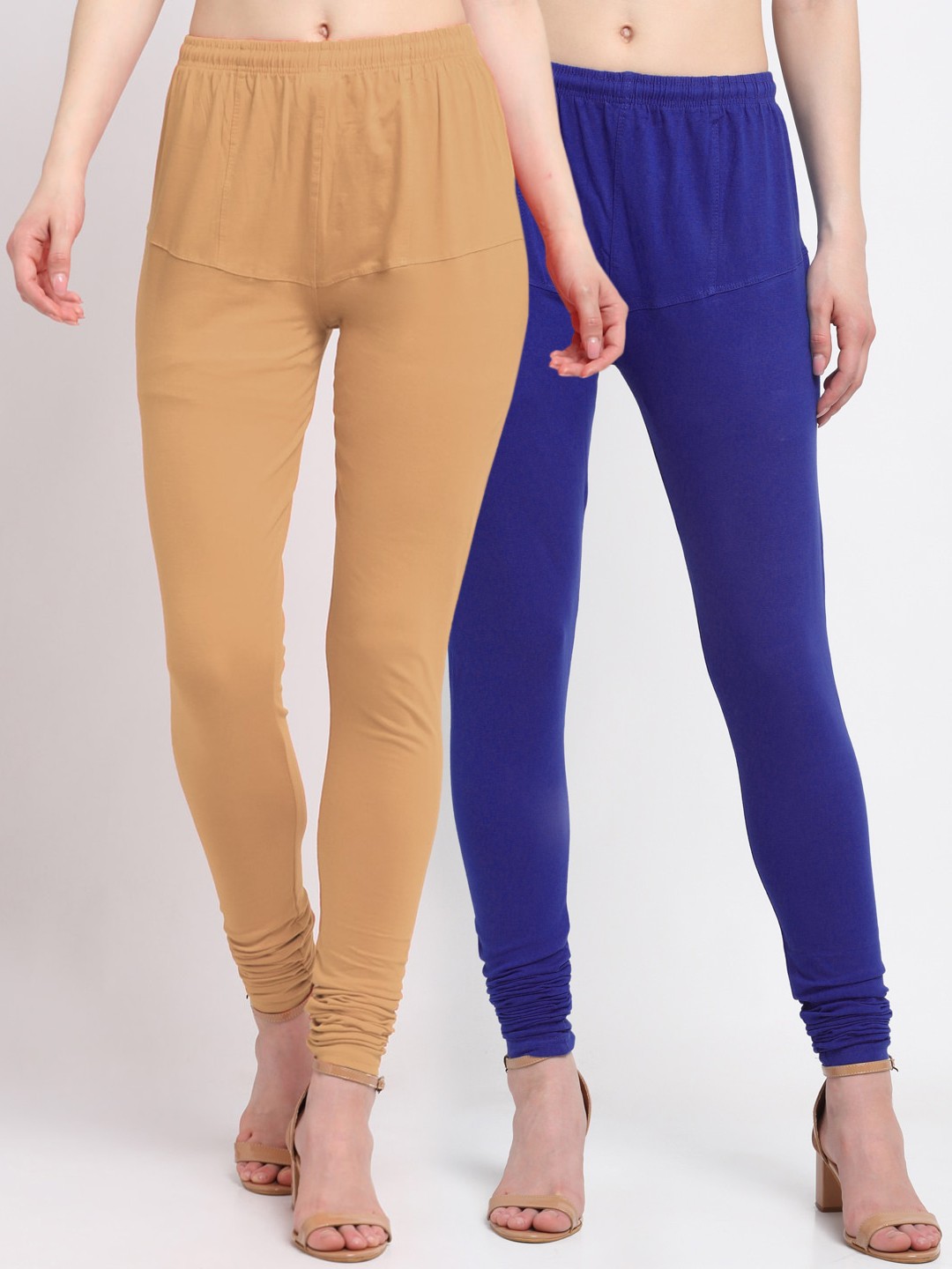 

KLOTTHE Women Pack Of 2 Solid Cotton Churidar-Length Leggings, Navy blue
