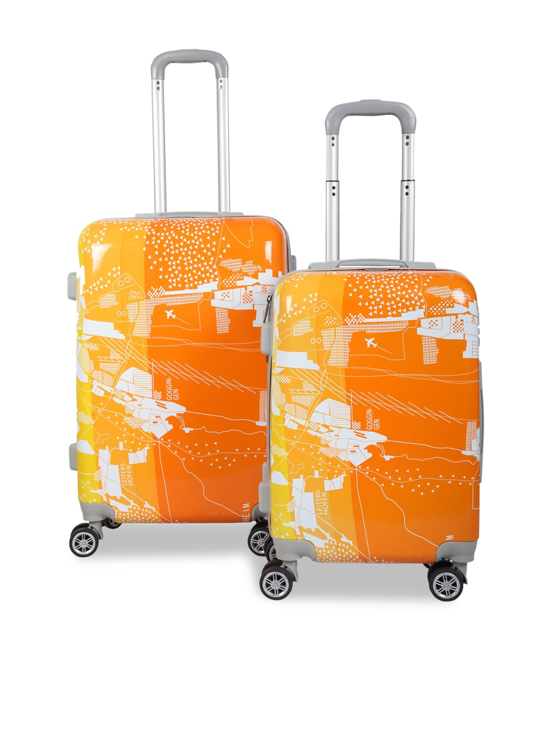 

Polo Class Unisex Set Of 2 Orange & White Printed Trolley Bags