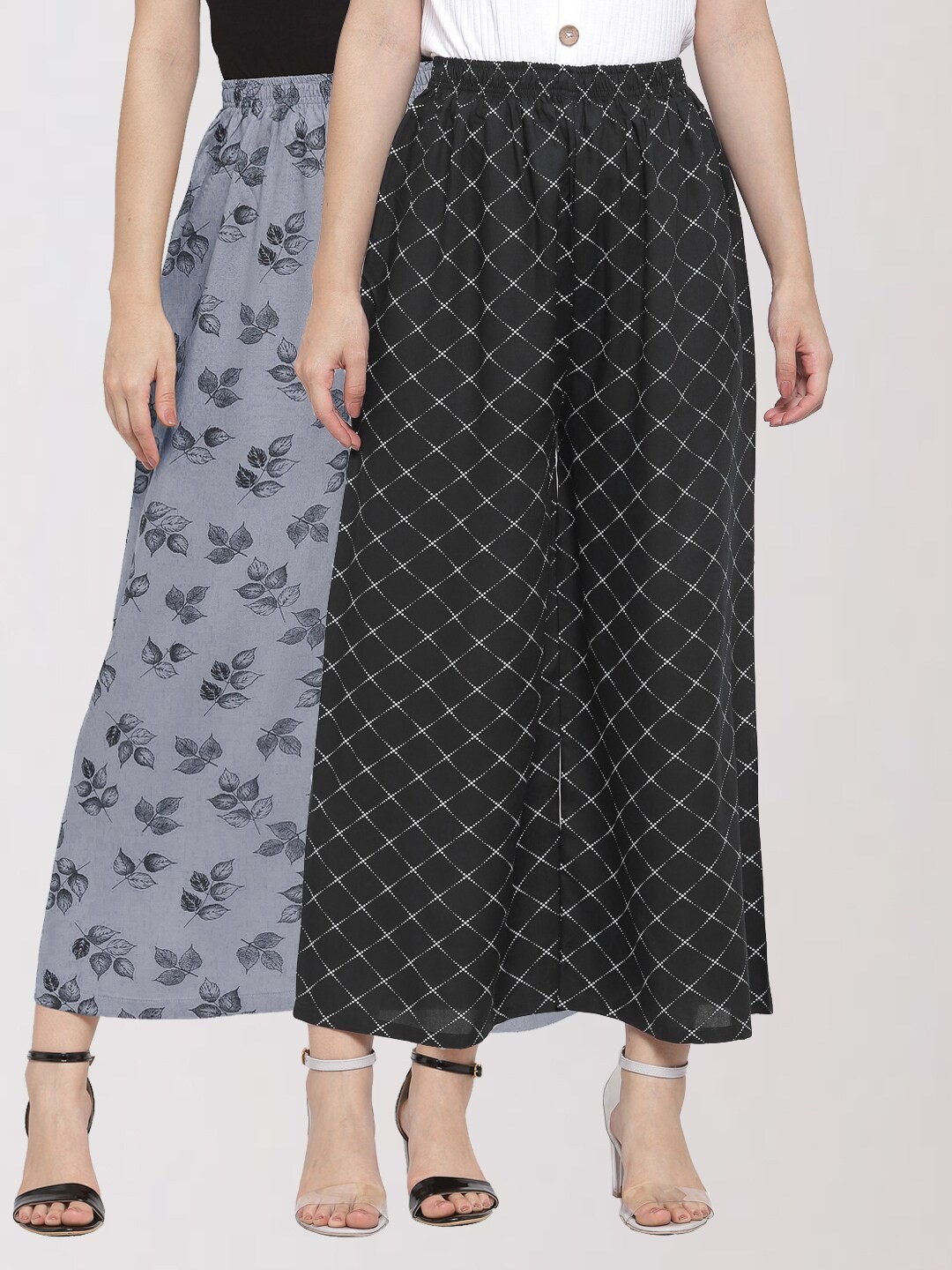 

KLOTTHE Women Grey & Black Set of 2 Printed Palazzos