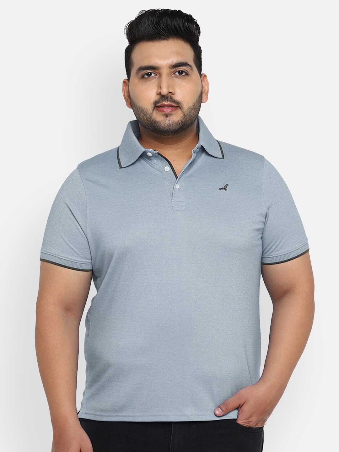 

American Crew Plus Men Teal Polo Collar T-shirt