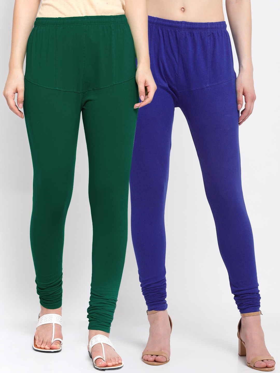 

KLOTTHE Women Pack of 2 Solid Cotton Churidar-Length Leggings, Navy blue