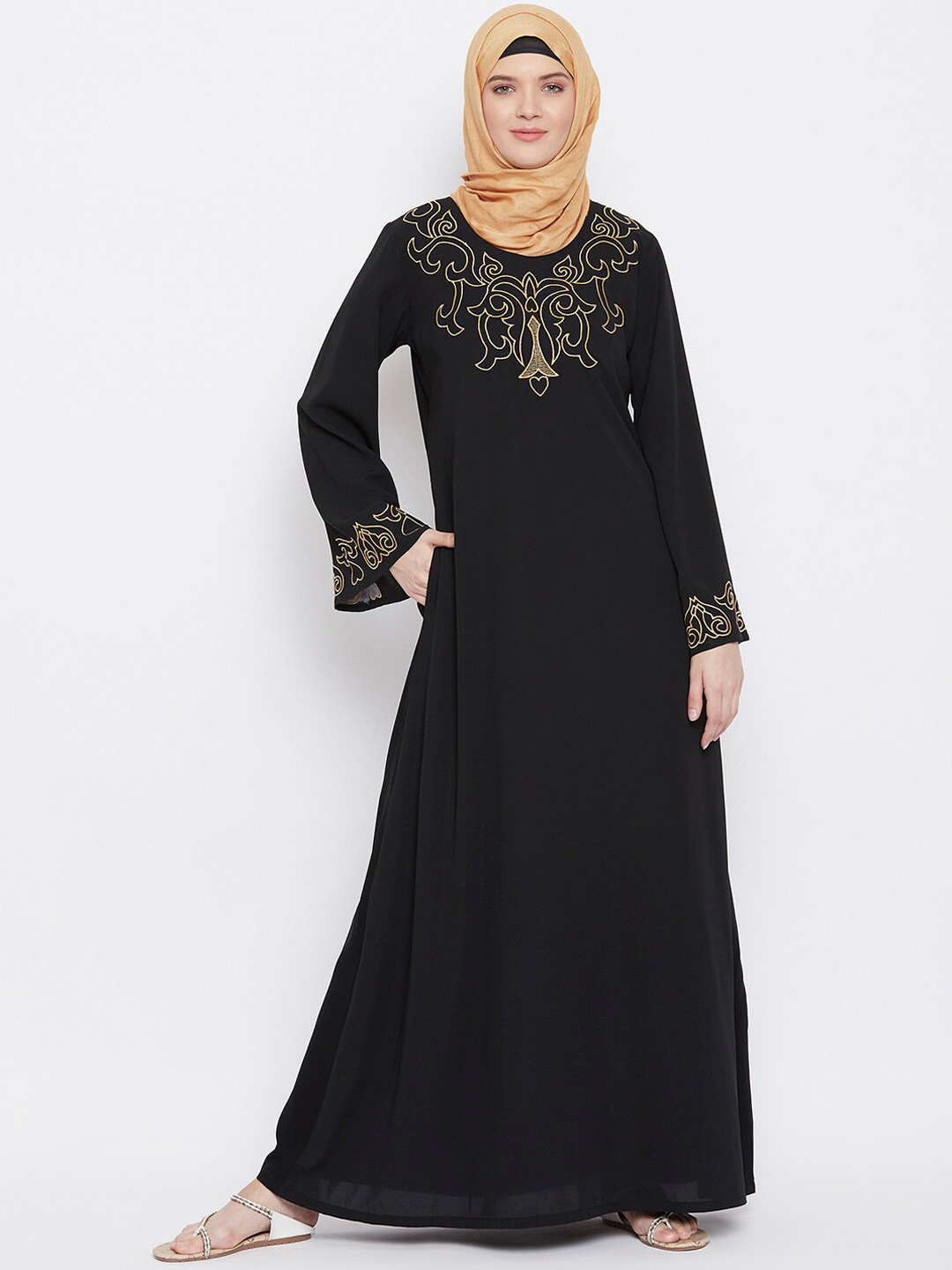 

MOMIN LIBAS Women Black Polyester Embroidered Abaya Burqa