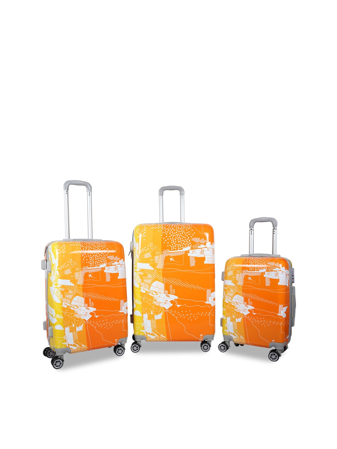 Polo Class Unisex 3 Pcs Orange Hard Luggage Trolley Bags