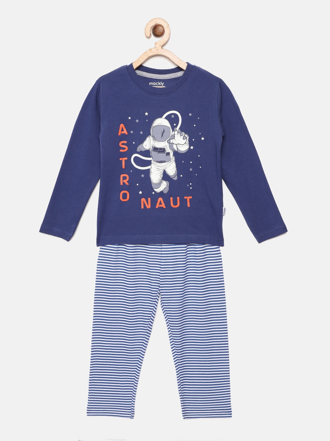 

mackly Boys Navy Blue & White Printed Night suit