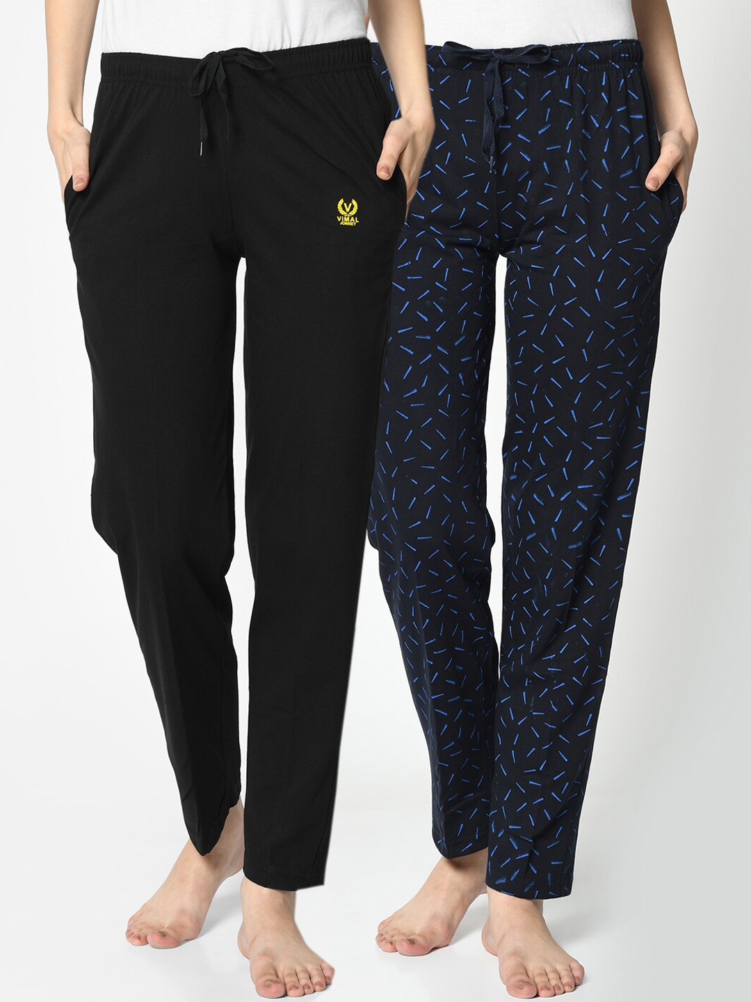 

VIMAL JONNEY Women Pack Of 2 Printed Track Pants, Navy blue