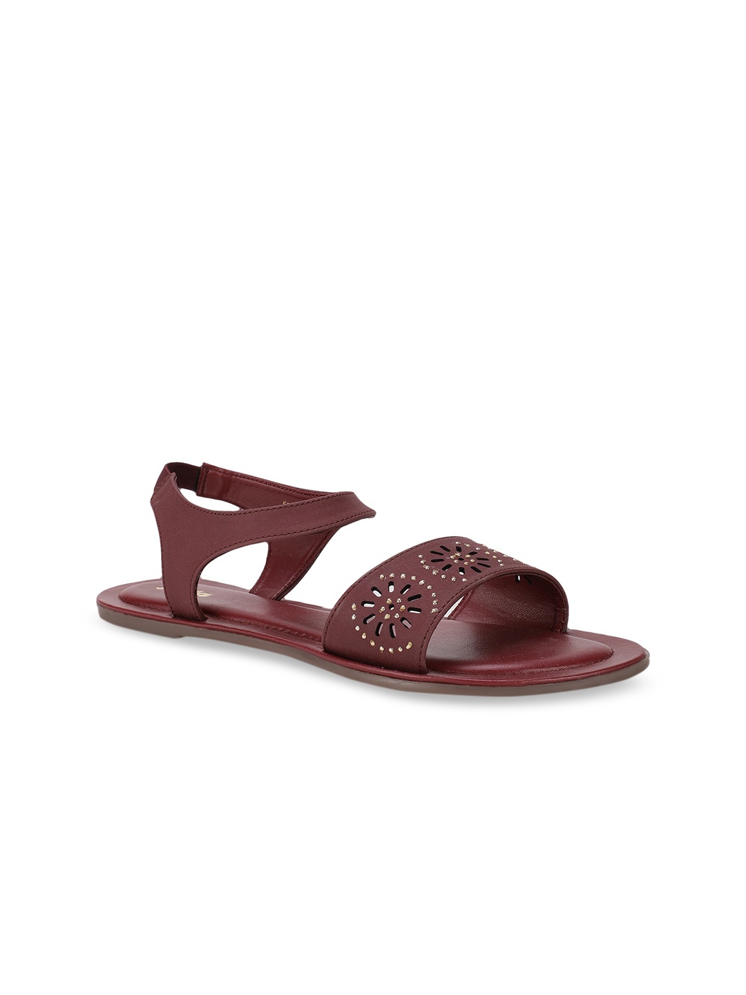

Bata Women Maroon Textured Open Toe Flats