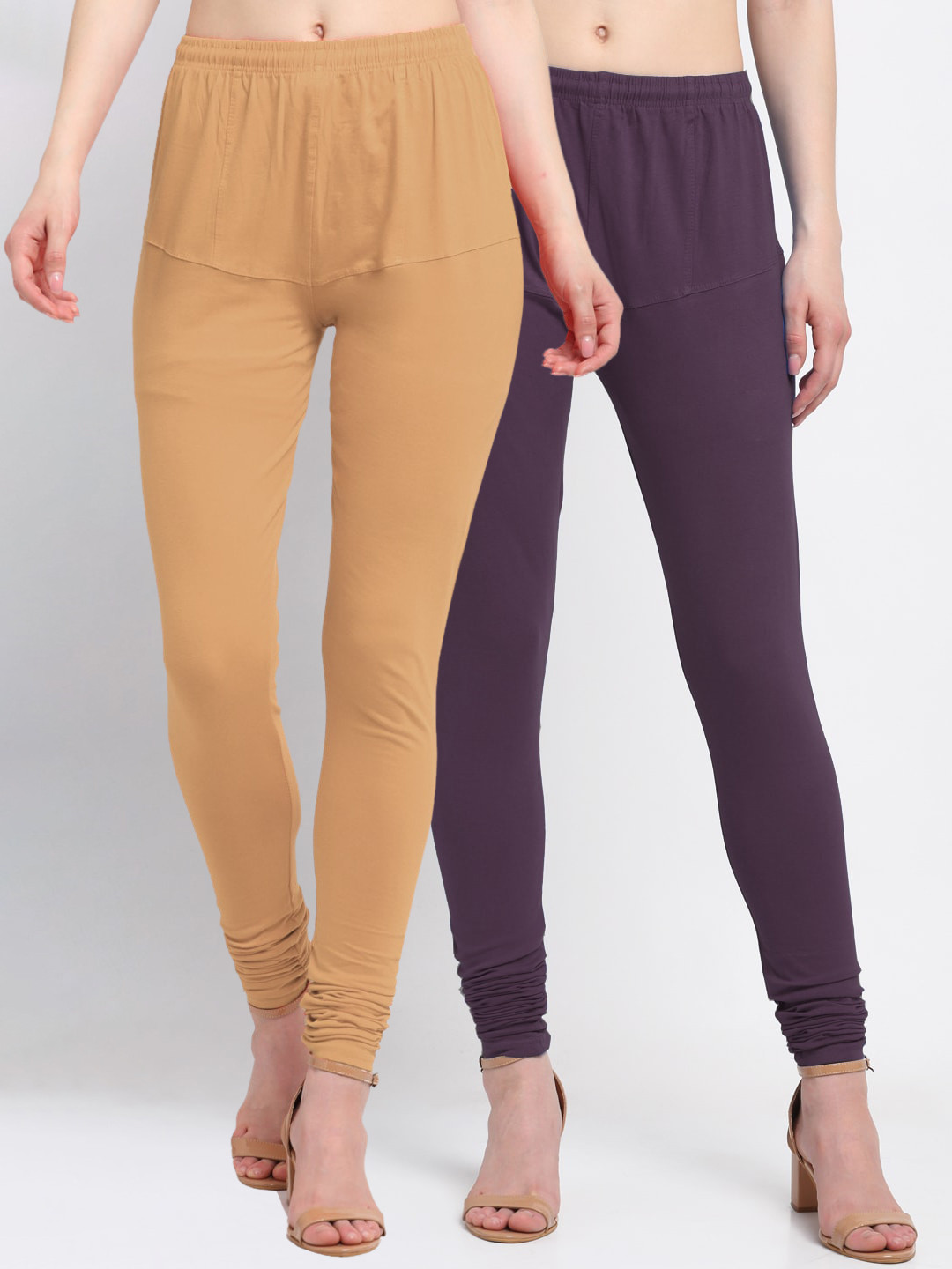 

KLOTTHE Women Pack Of 2 Solid Cotton Churidar-Length Leggings, Purple