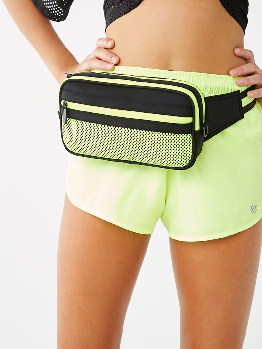 

FOREVER 21 Women Fluorescent Green & Black Solid Waist Pouch