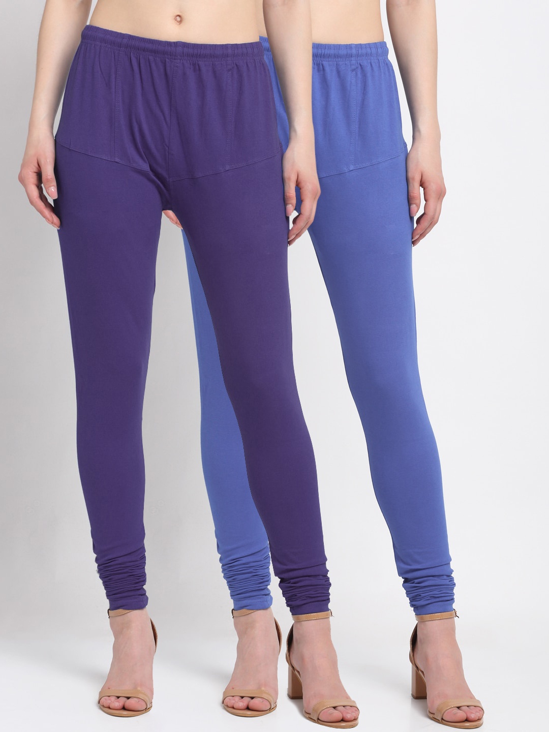

KLOTTHE Women Pack Of 2 Blue & Purple Solid Cotton Churidar-Length Leggings