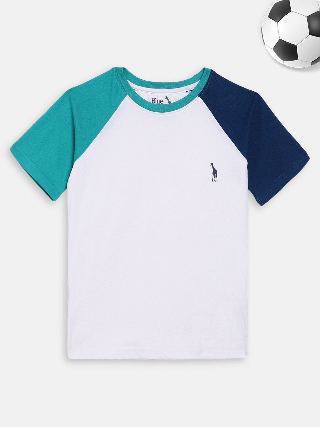 

Blue Giraffe Boys White & Green Colourblocked Cotton T-shirt