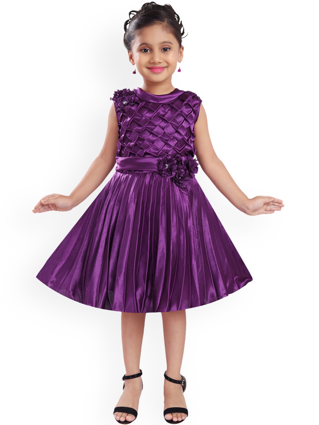 

Wish Karo Girls Purple Satin Pleated Fit and Flare Dress