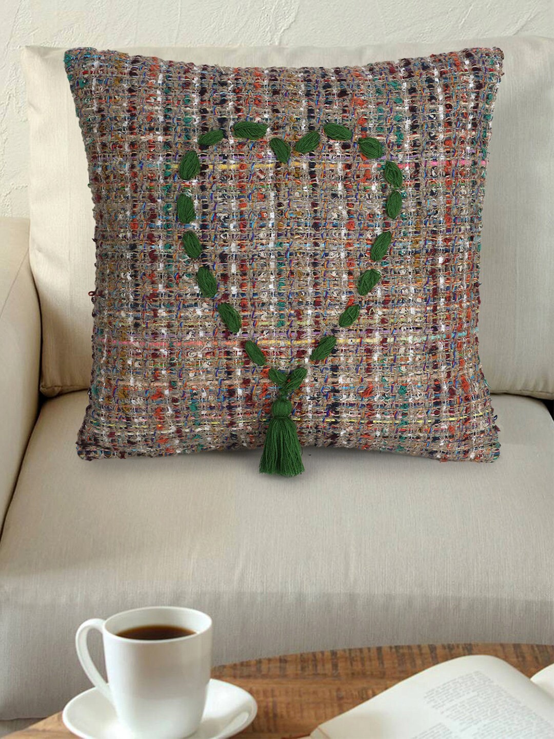 Mezposh Green & Grey Quirky Square Cushion Covers