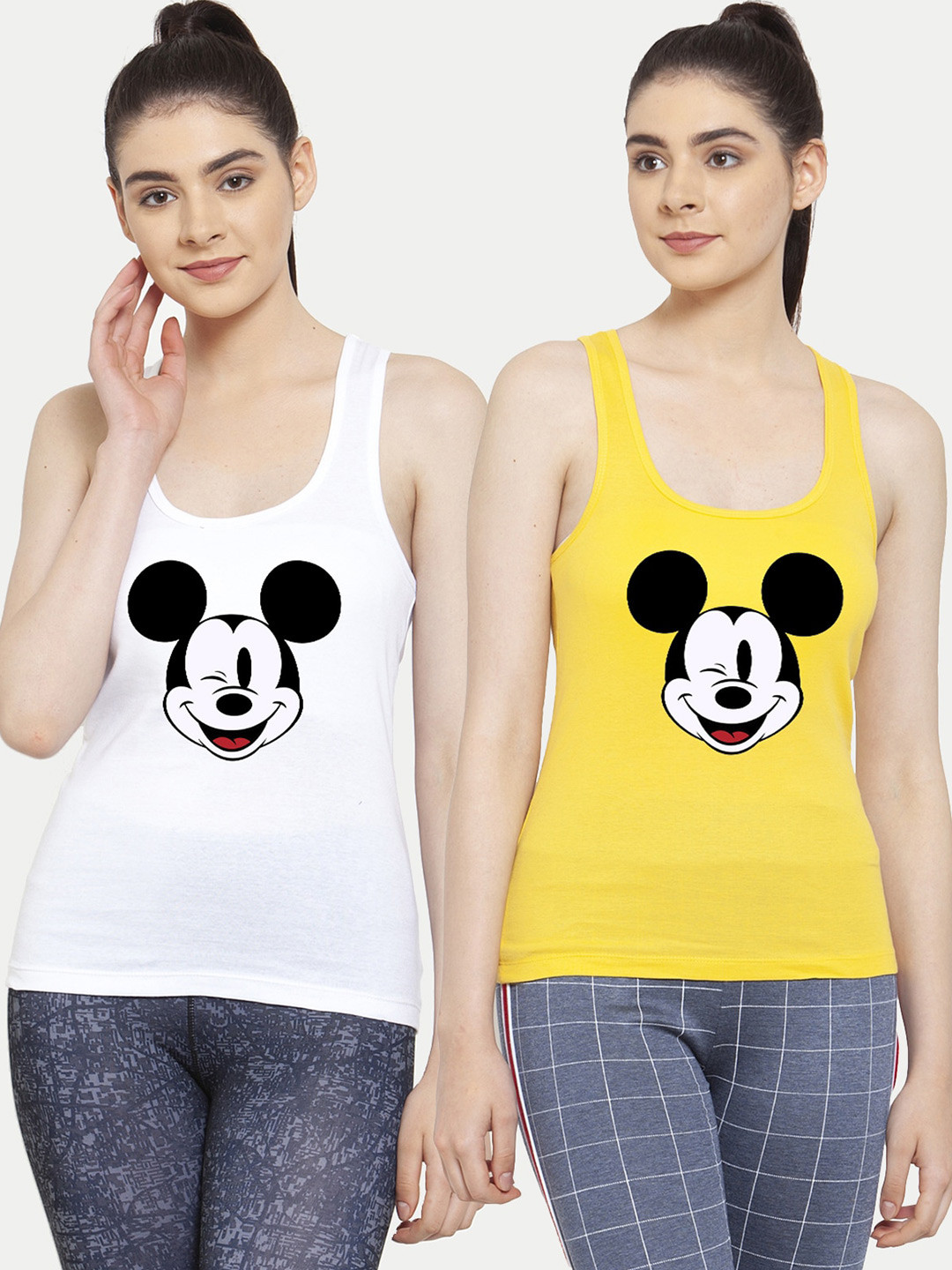 

Friskers White & Yellow Set of 2 Mickey Mouse Printed Tank Top