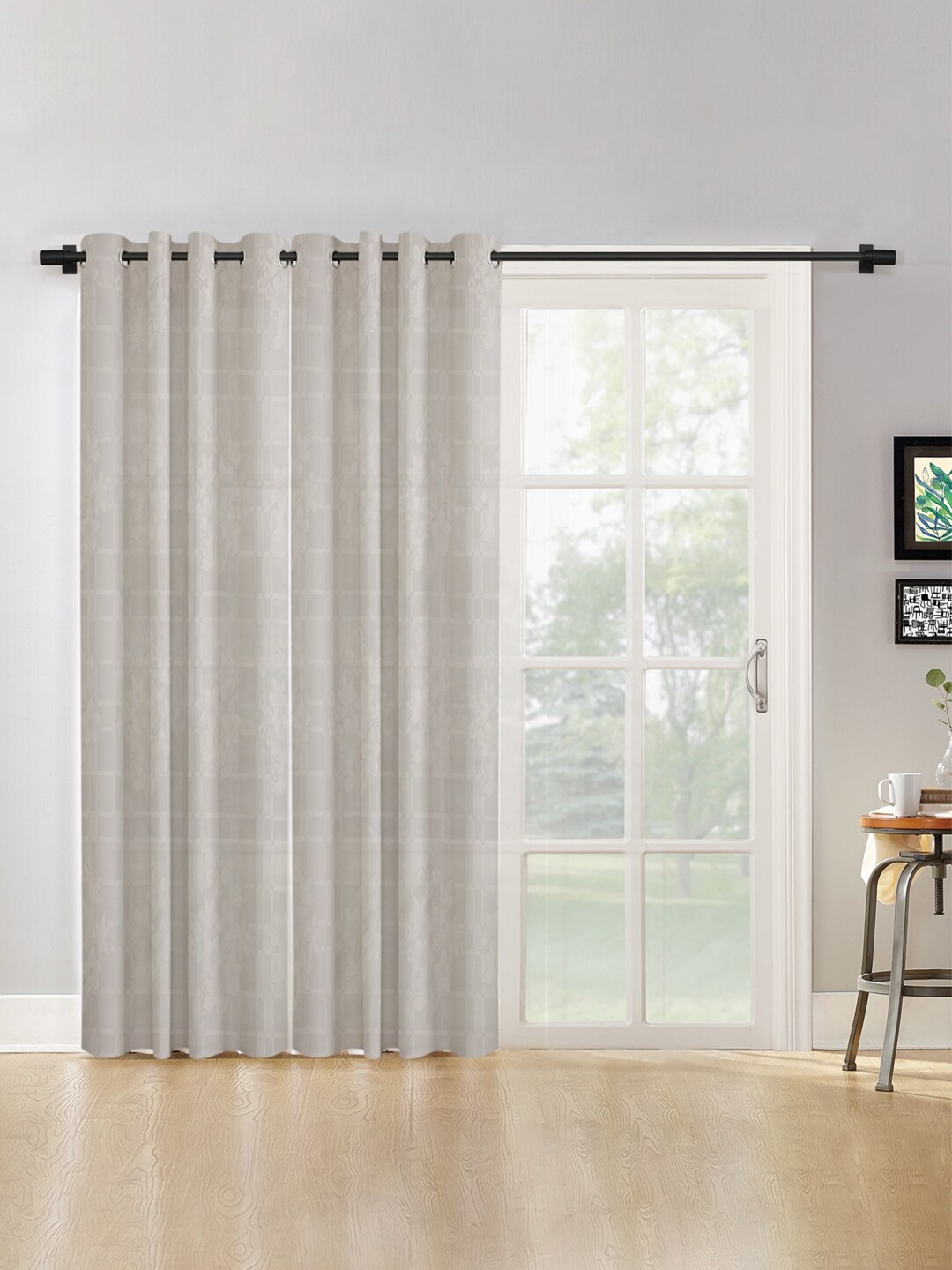 

HOSTA HOMES Cream-Coloured Set of 2 Floral Long Door Curtains