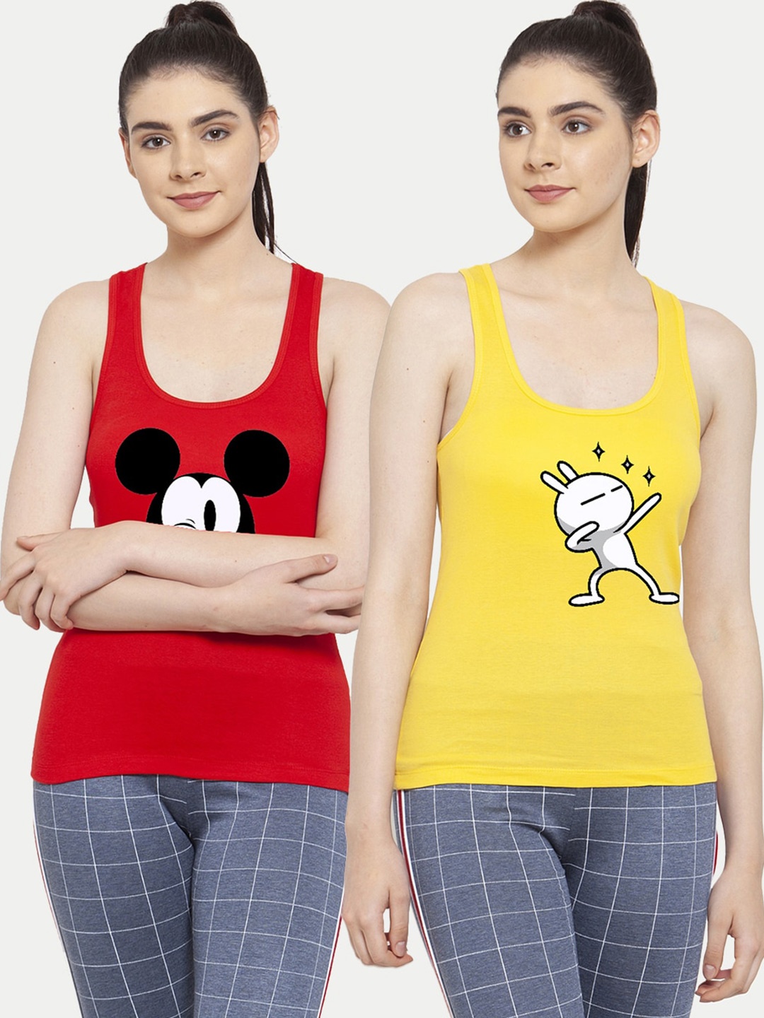 

Friskers Pack Of 2 Red & Yellow Mickey Mouse Printed Tank Tops