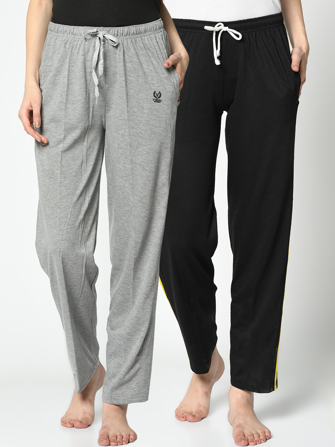 

VIMAL JONNEY Women Pack Of 2 Solid Lounge Pants, Black