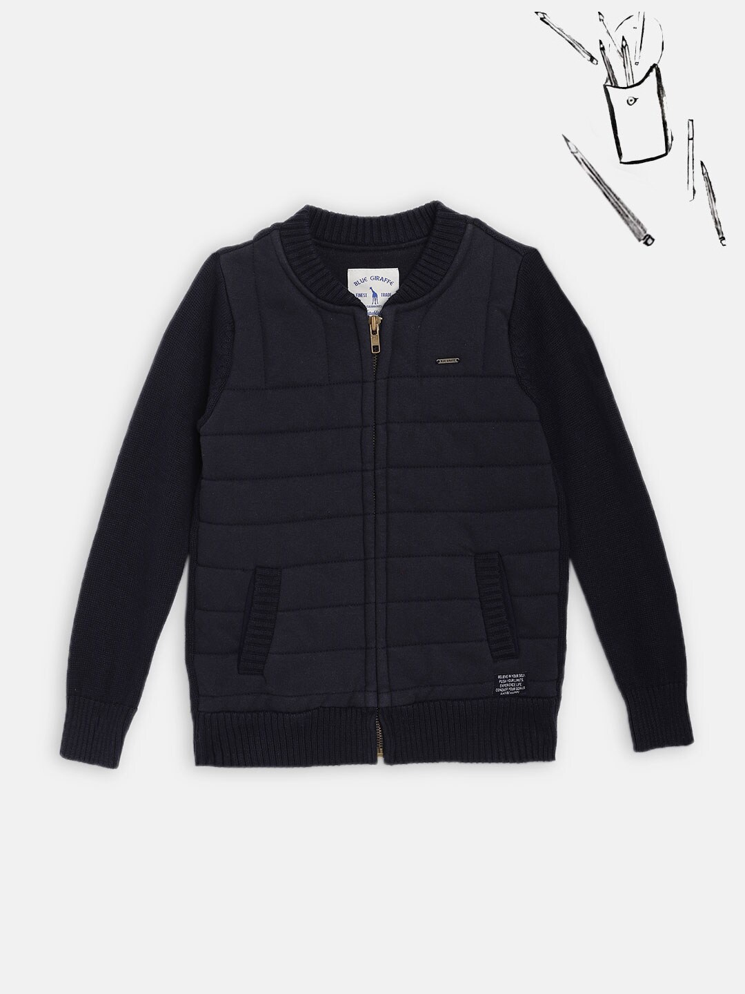 Blue Giraffe Boys Navy Blue Front-Open Sweater