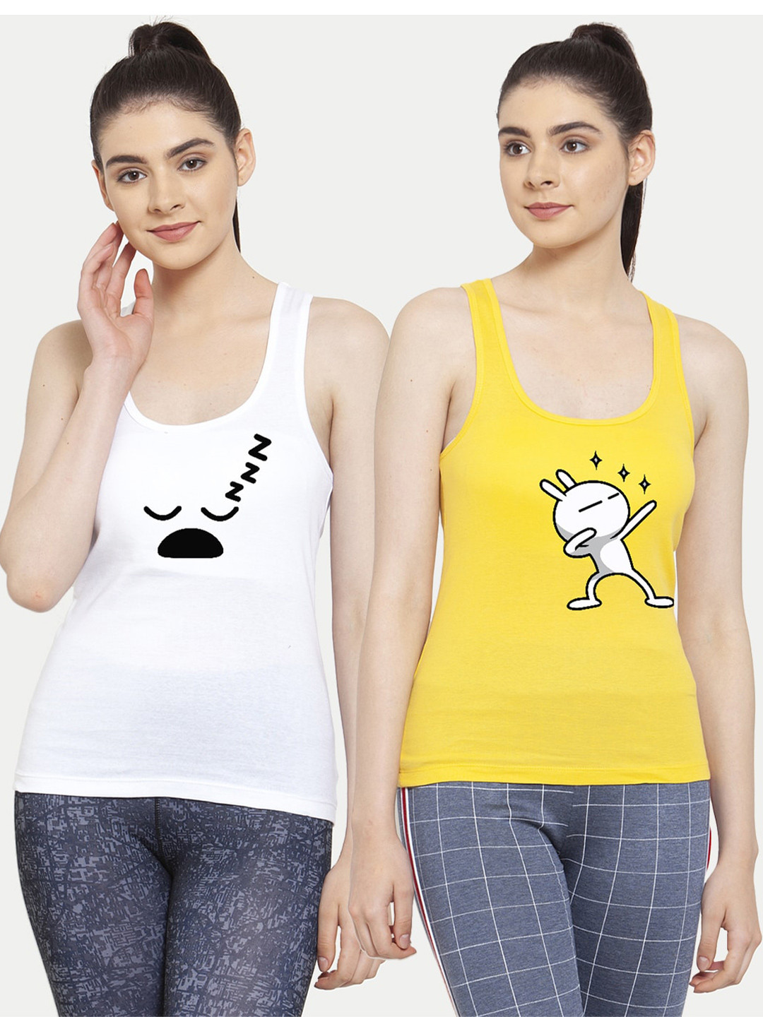 

Friskers White & Yellow Set of 2 Tank Top
