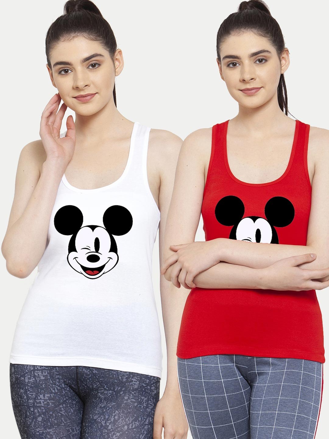 

Friskers Pack Of 2 White & Red Mickey Mouse Printed Tank Tops