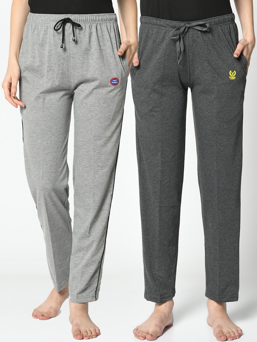 

VIMAL JONNEY Women Pack Of 2 Solid Lounge Pants, Grey