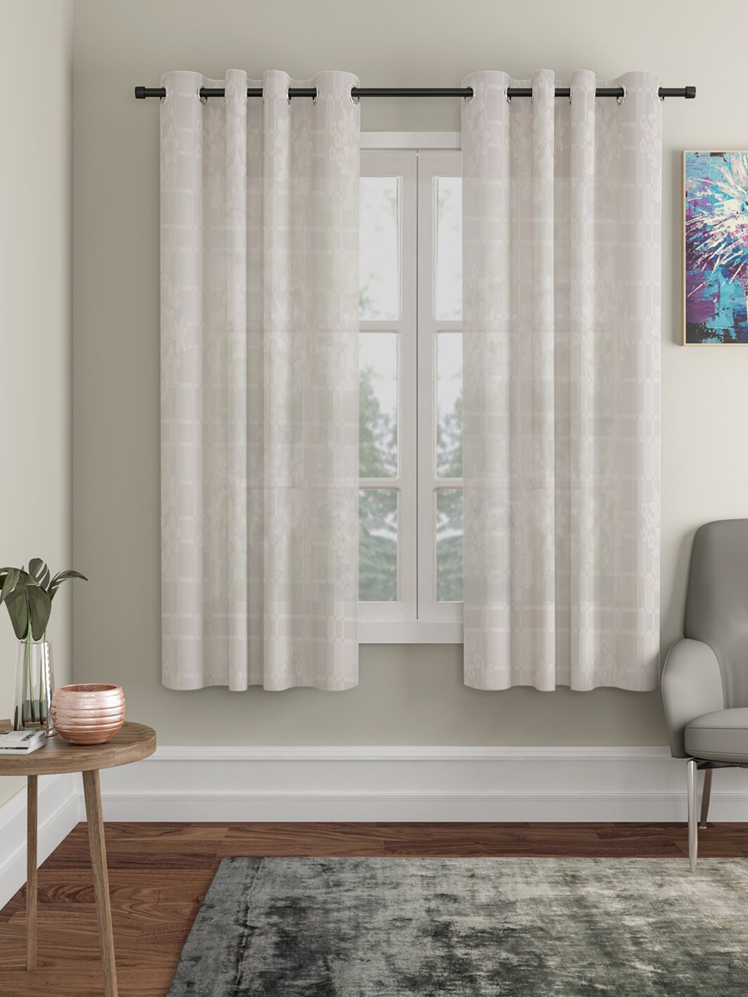 

HOSTA HOMES Cream-Coloured Set of 2 Floral Window Curtain