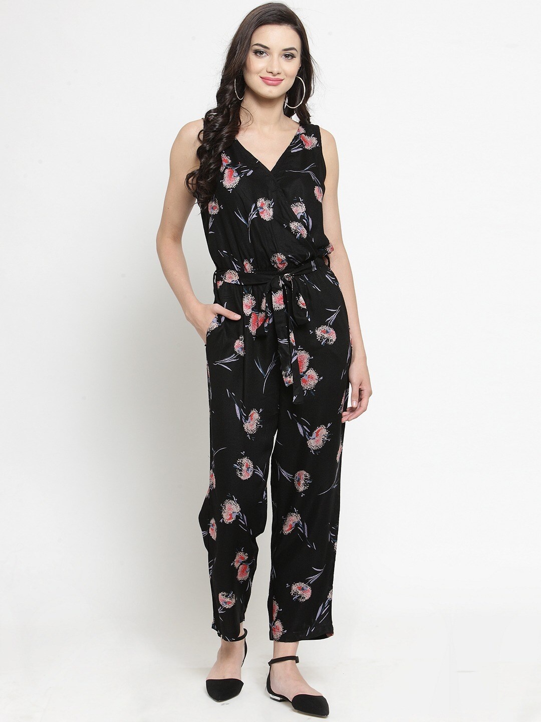 Sera Black & Pink Printed Basic Jumpsuit