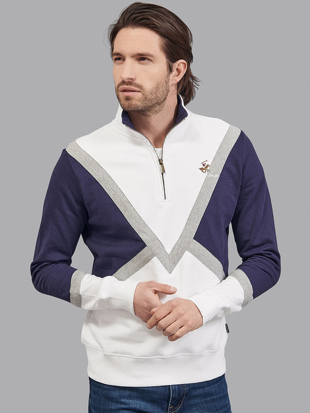 

Beverly Hills Polo Club Men White Colourblocked Sweatshirt
