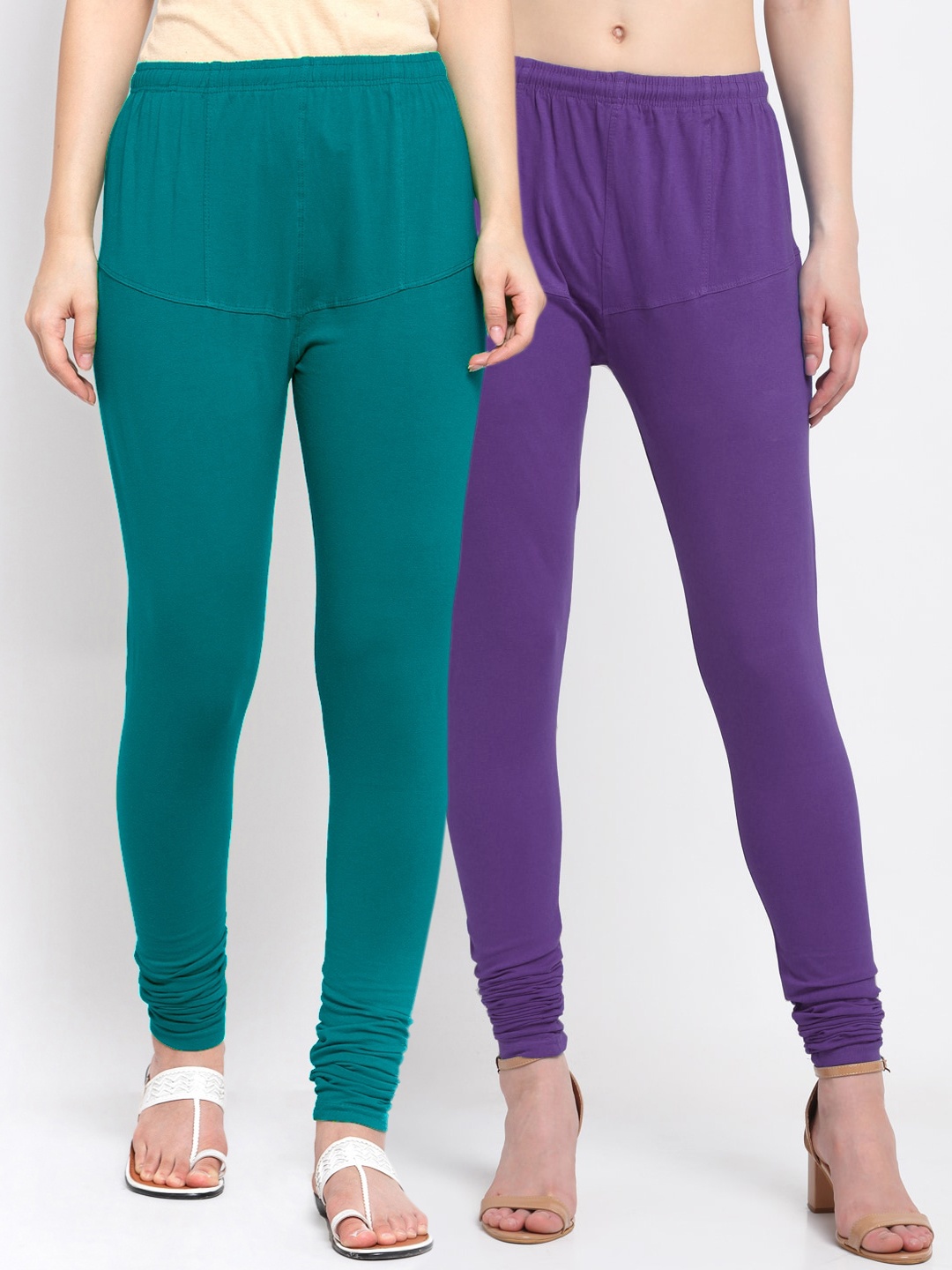 

KLOTTHE Women Pack Of 2 Solid Churidar-Length Cotton Leggings, Purple