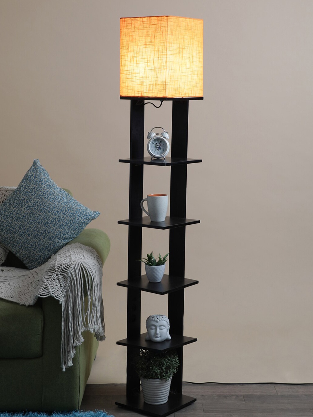

SANDED EDGE Brown Contemporary Shelf Lamp with Shade