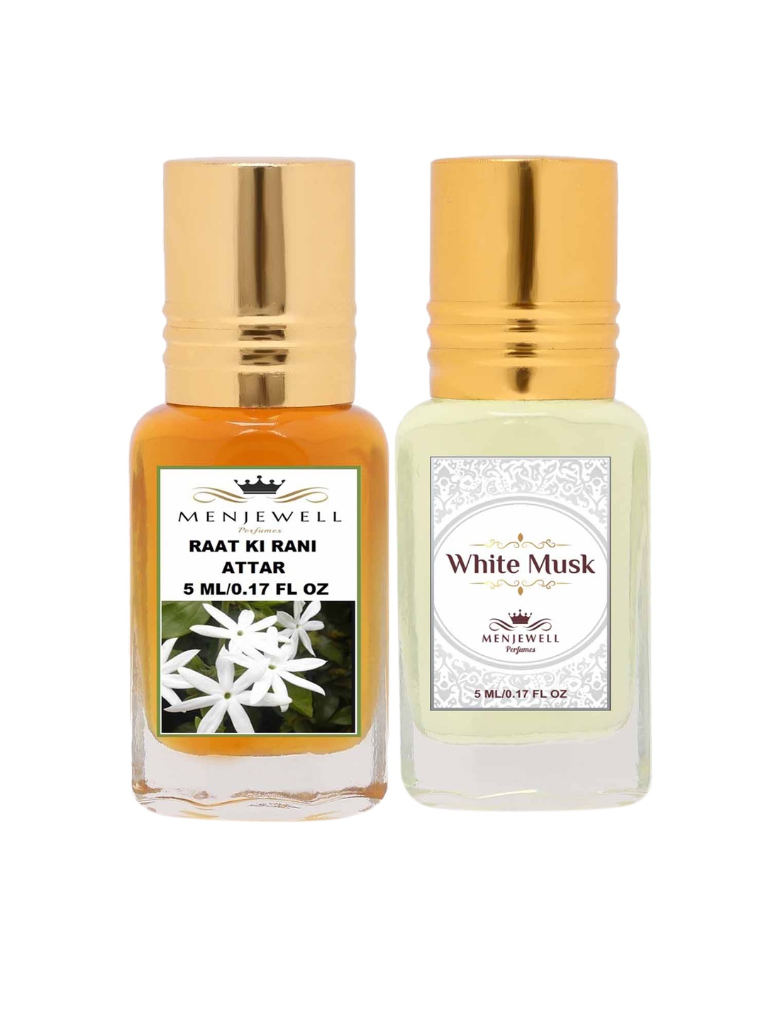 Menjewell Raat Ki Rani & White Musk Attar Combo 10 ml, Transparent