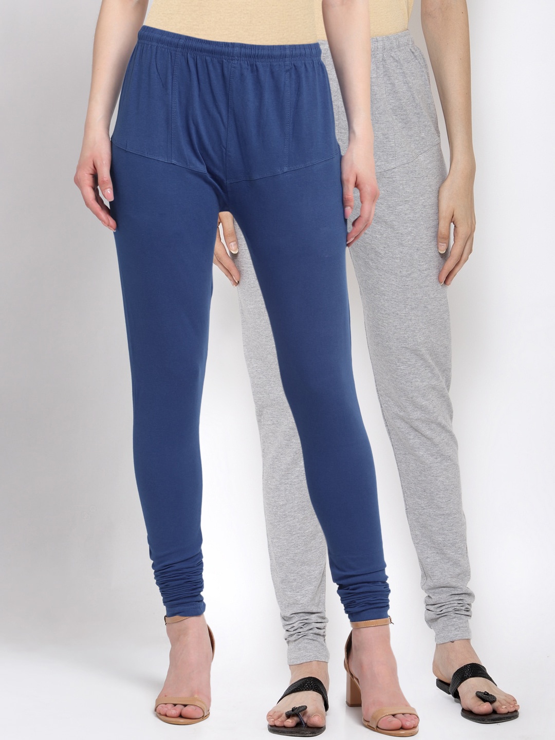 

KLOTTHE Women Pack Of 2 Solid Churidar-Length Cotton Leggings, Blue