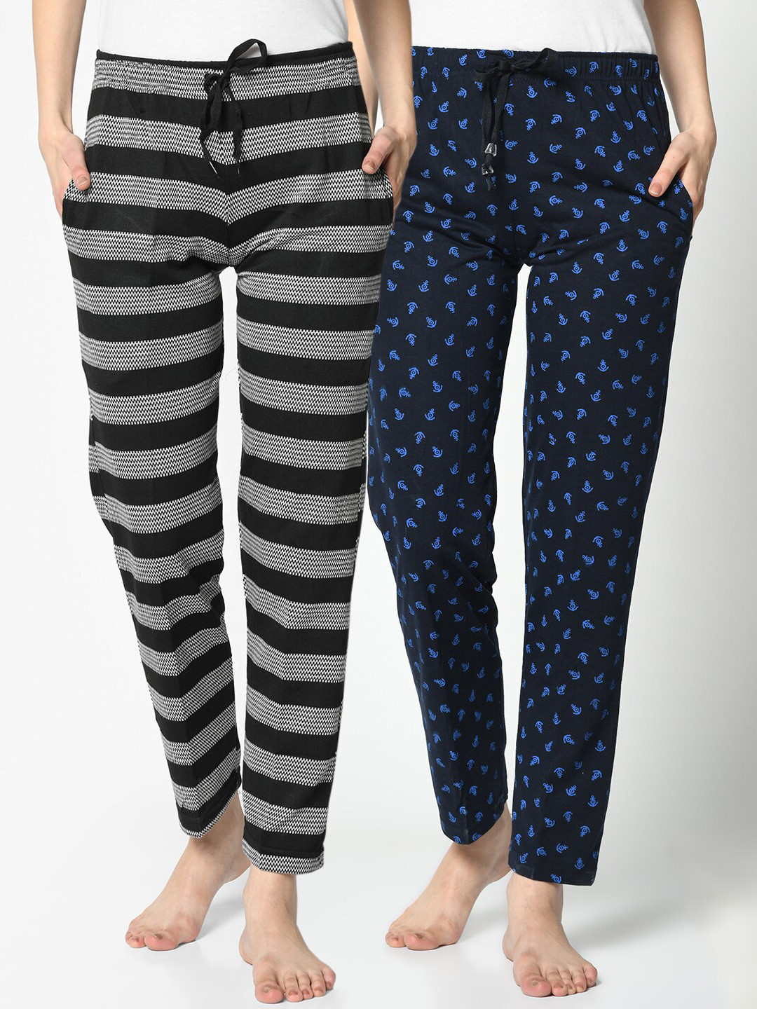 

VIMAL JONNEY Women Pack Of 2 Printed Lounge Pants, Black