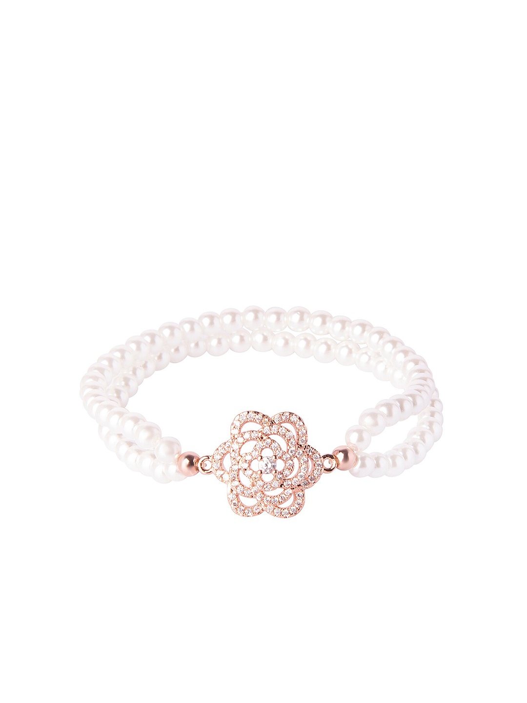 

Moon Dust Women Rose Gold & White Brass American Diamond Flower Charm Bracelet