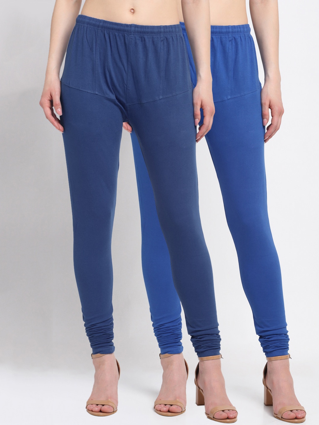 

KLOTTHE Women Pack Of 2 Solid Churidar-Length Cotton Leggings, Blue