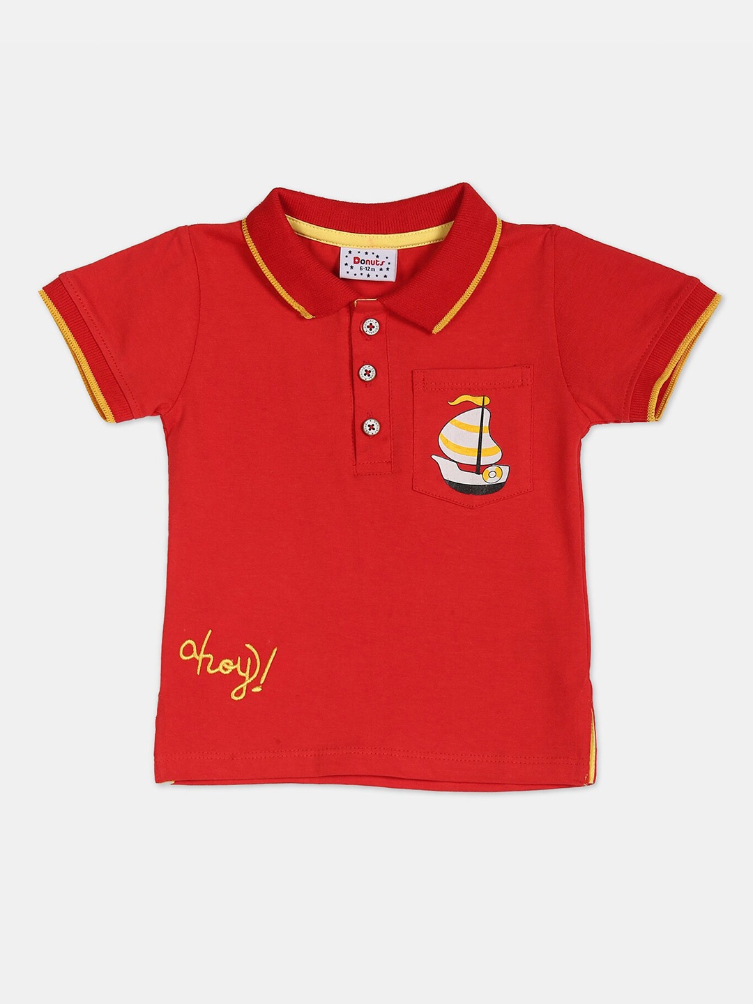 

Donuts Boys Red Polo Collar Cotton T-shirt