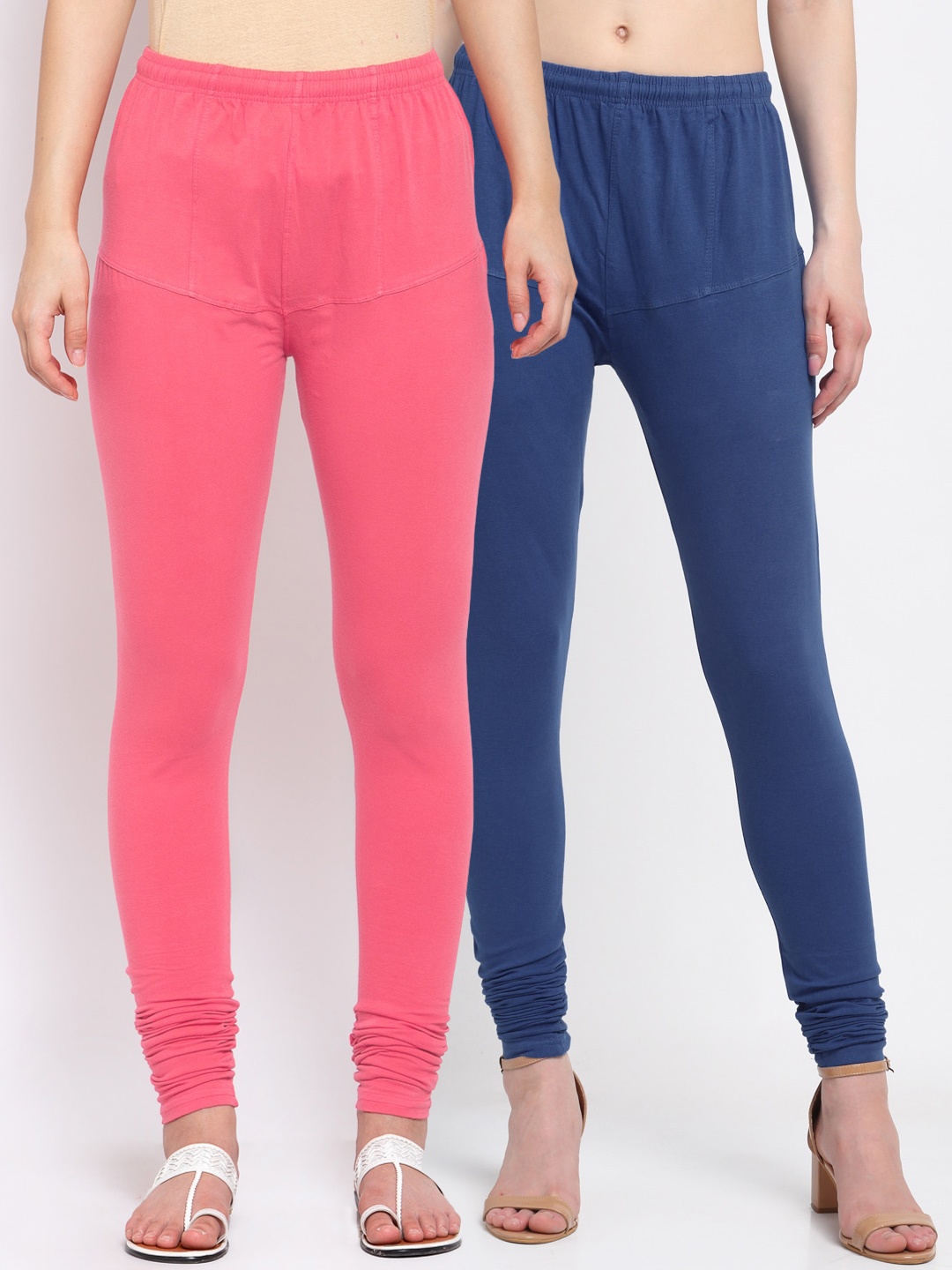 

KLOTTHE Women Pack Of 2 Solid Cotton Churidar-Length Leggings, Blue