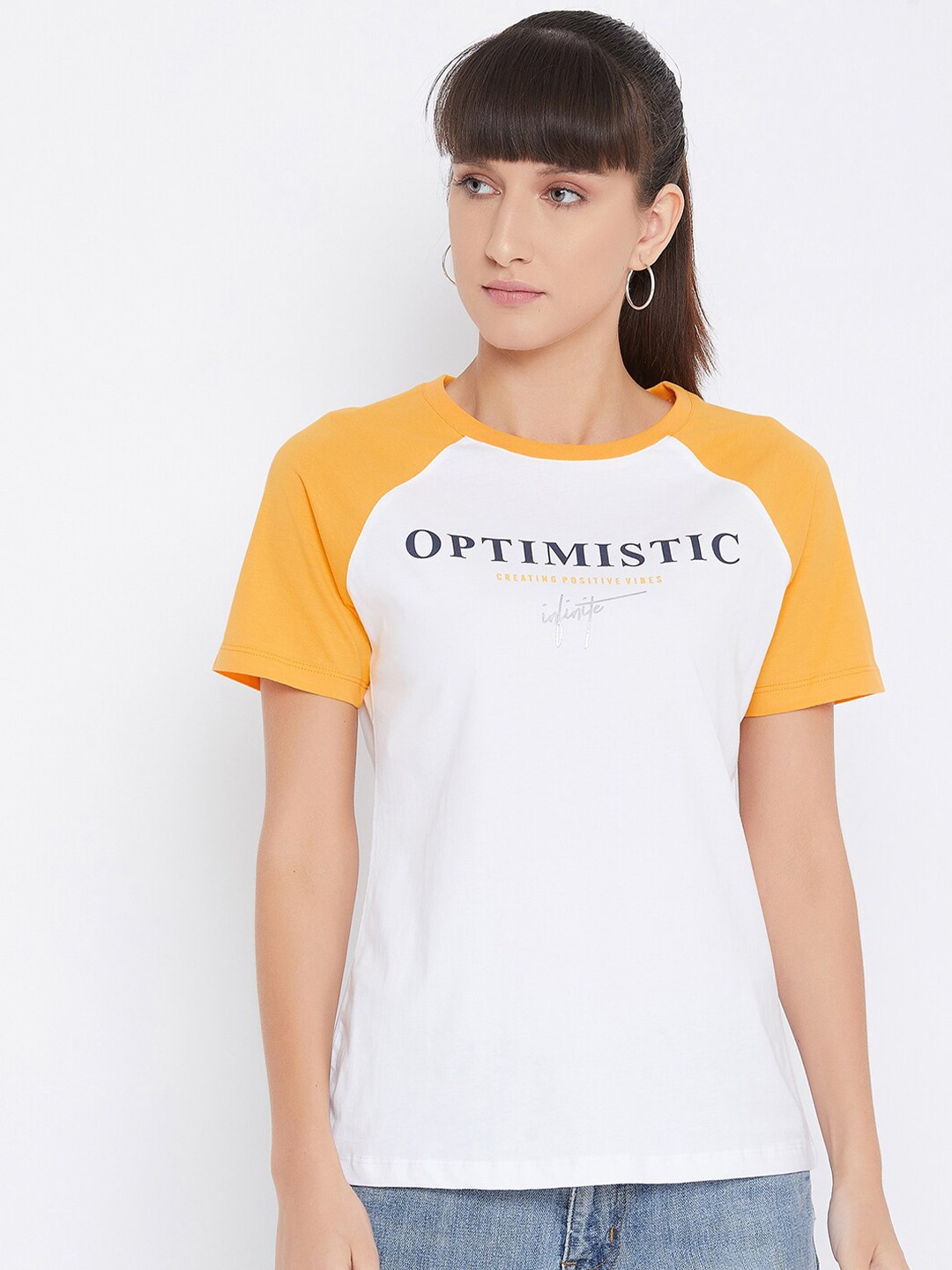 Octave Women White Typography Printed T-shirt