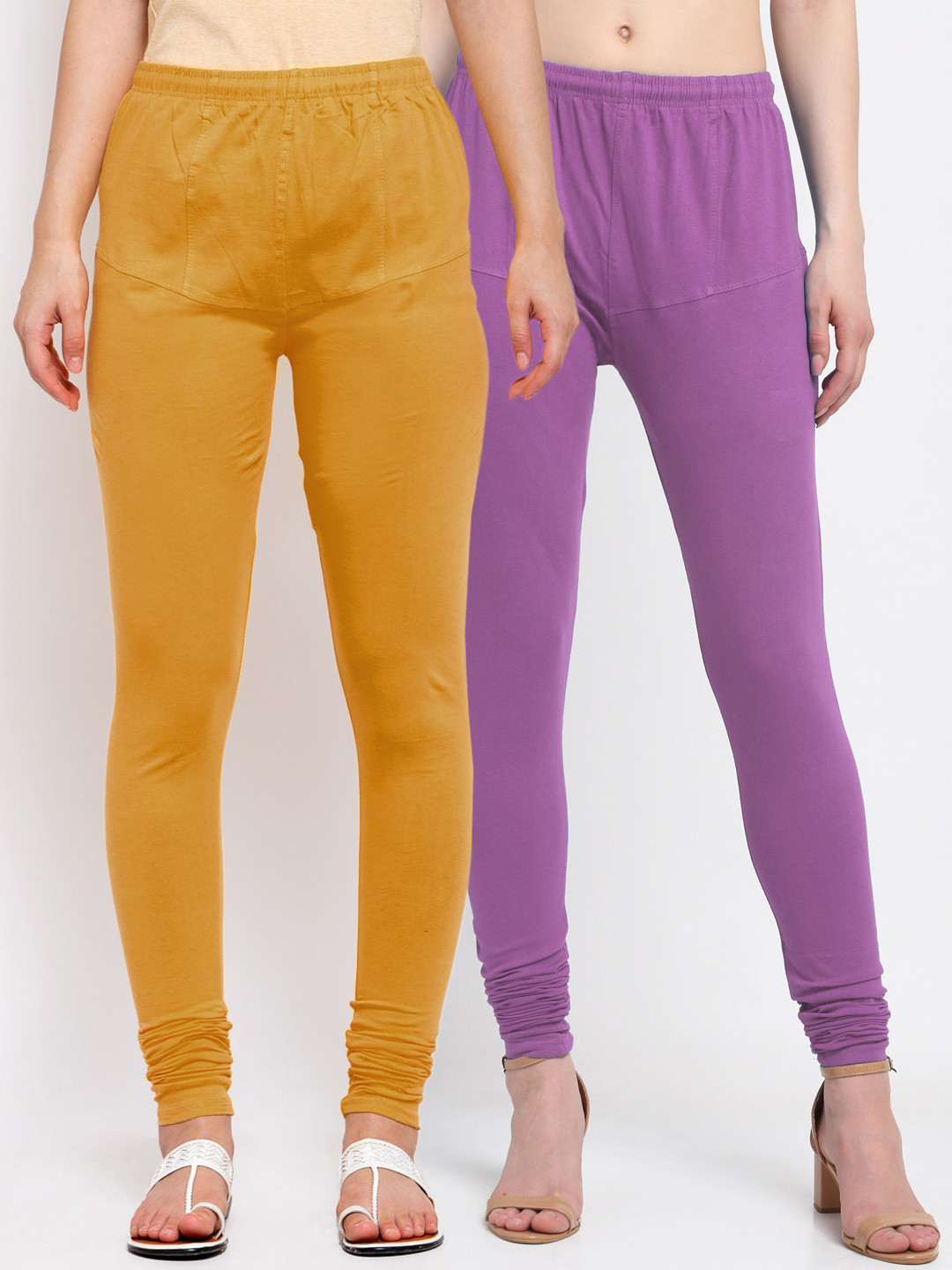

KLOTTHE Women Pack Of 2 Solid Lavender-Coloured Churidar-Length Cotton Leggings