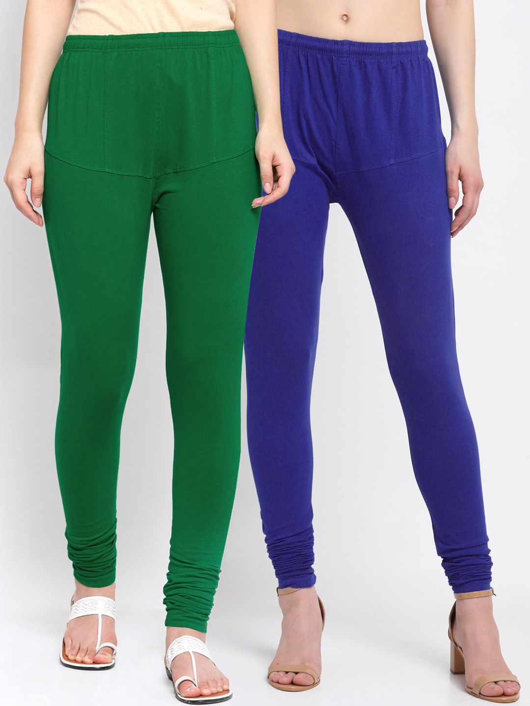 

KLOTTHE Women Pack of 2 Solid Cotton Churidar-Length Leggings, Navy blue