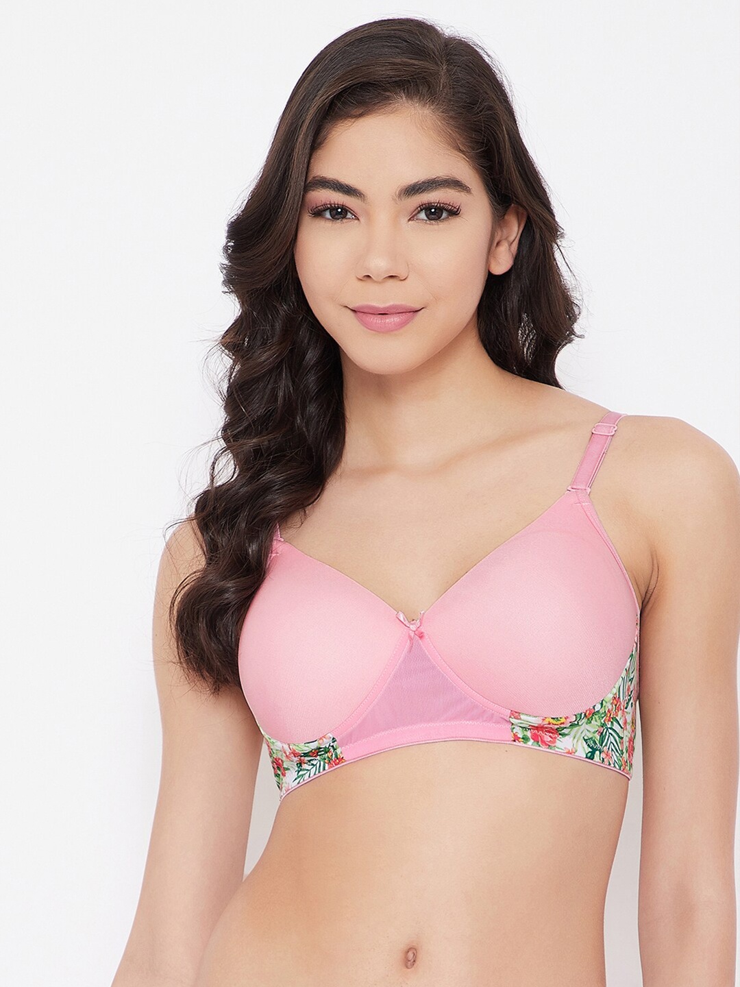 

Clovia Pink & White Floral T-shirt Bra Full Coverage Lightly Padded BR1897M2236E