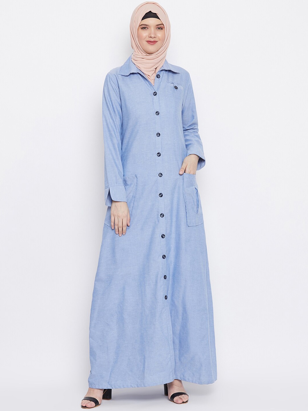 

MOMIN LIBAS Women Blue Front Open Abaya Burqa