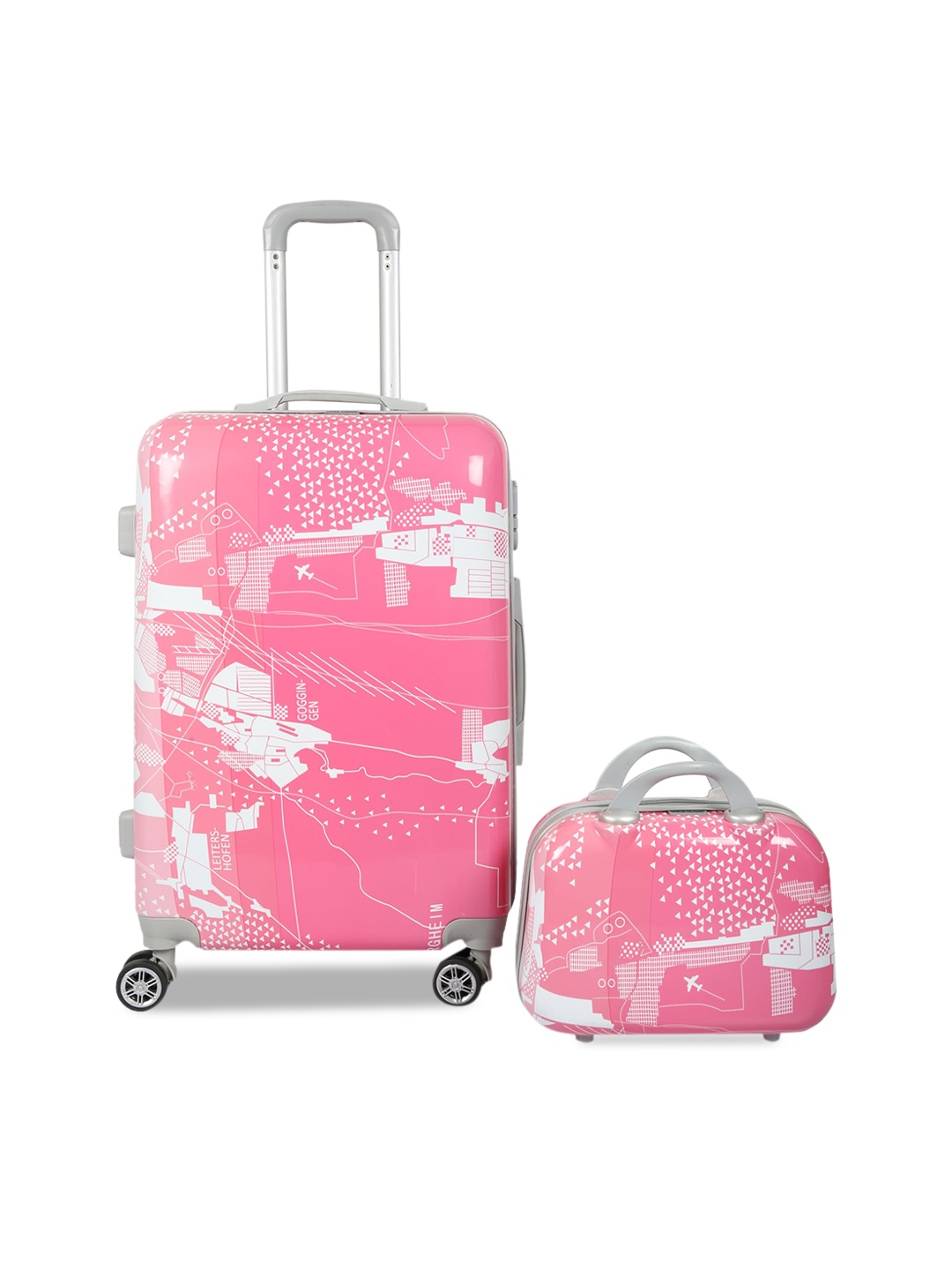 Polo Class Printed Trolley Bag with Vanity Bag, Pink