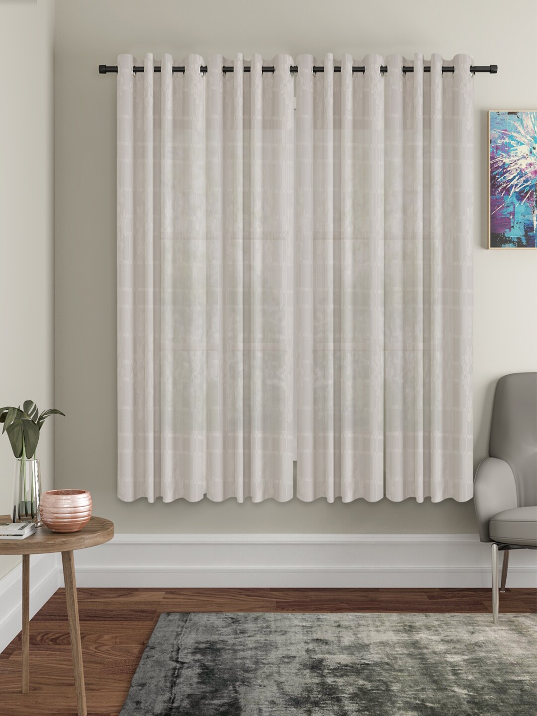 

HOSTA HOMES Cream-Coloured Set of 4 Floral Window Curtain