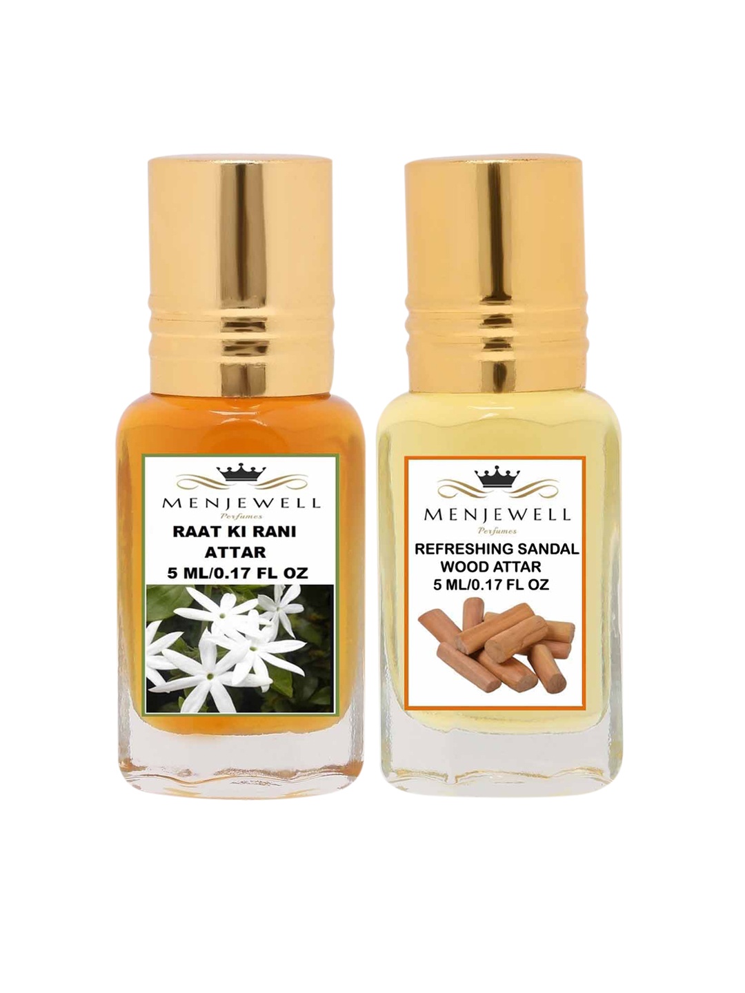 

Menjewell Raat Ki Rani & Refreshing Sandalwood Attar Combo 10 ml, Transparent