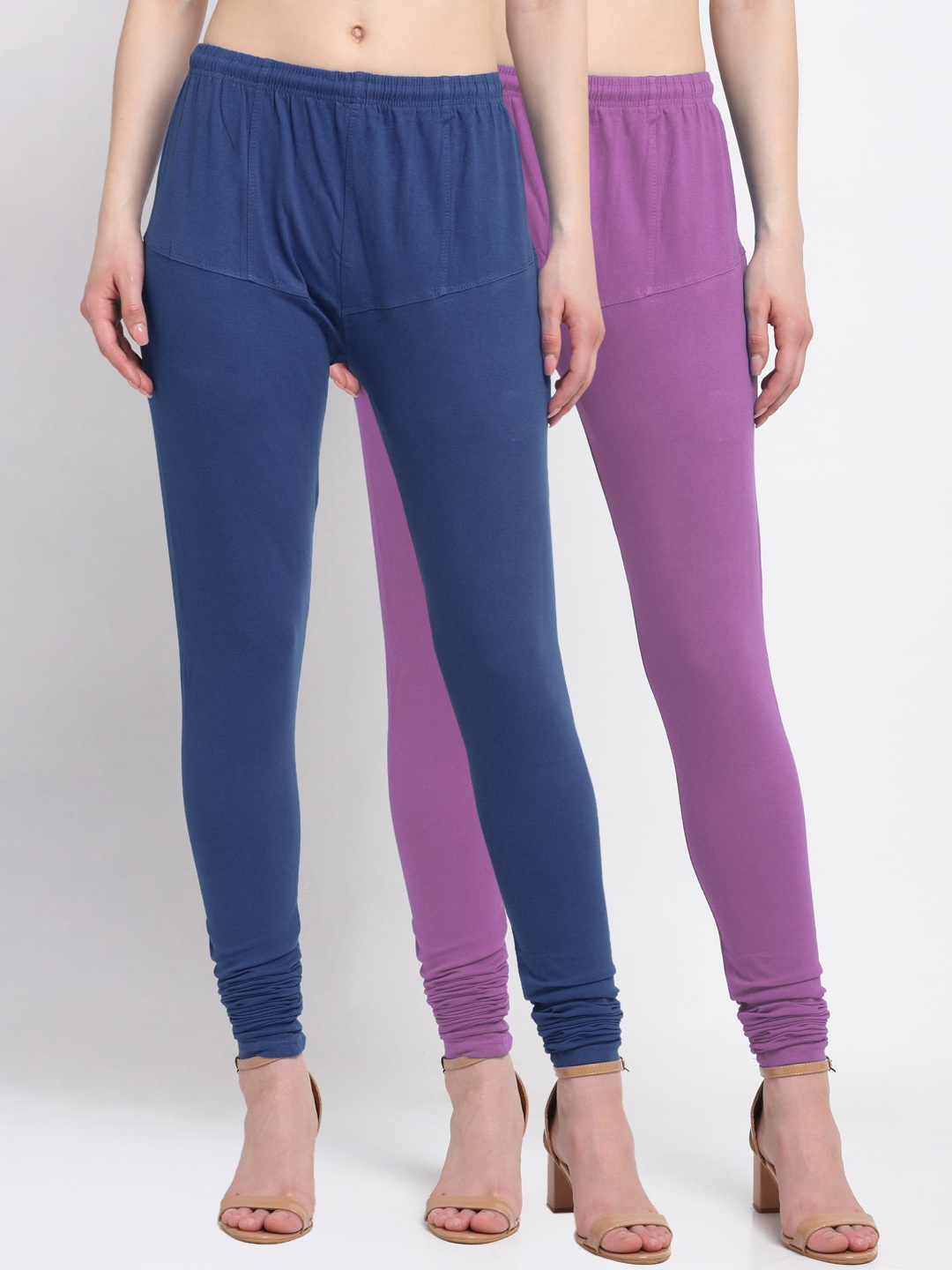 

KLOTTHE Women Pack Of 2 Solid Cotton Churidar-Length Leggings, Blue