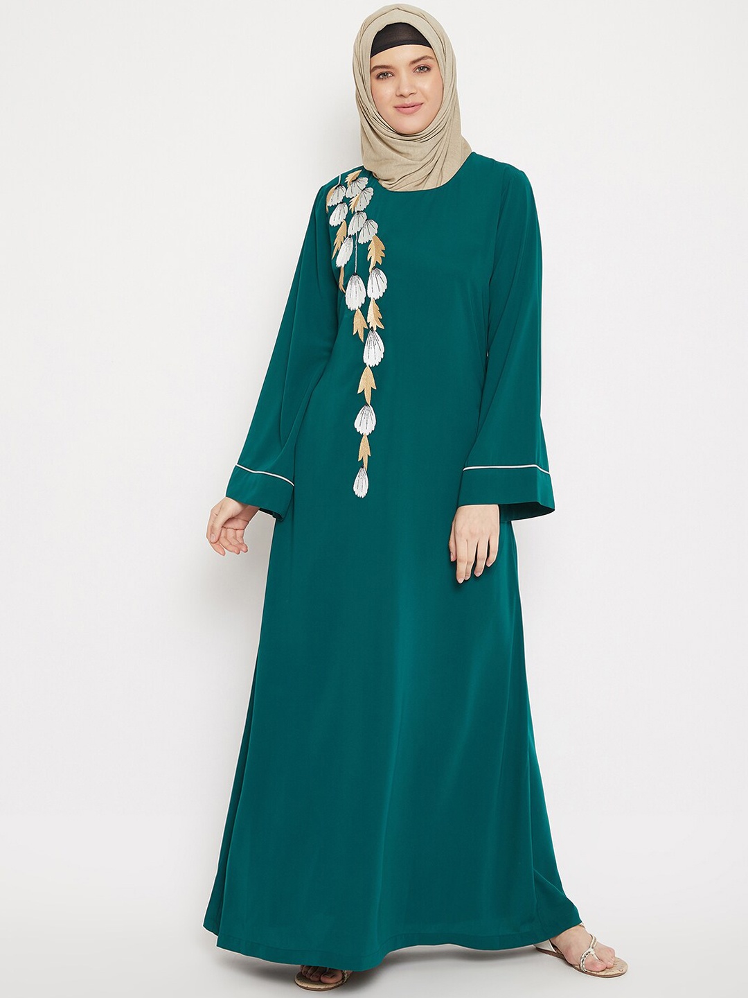 

MOMIN LIBAS Womens Green Embroidered Abaya Burqa