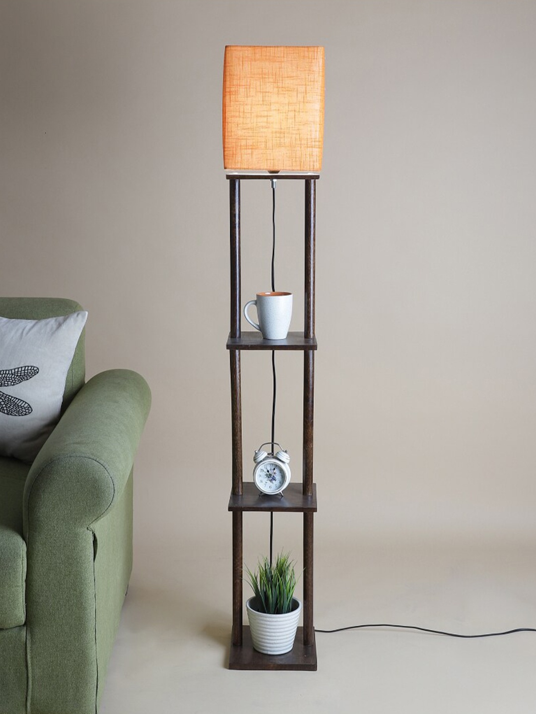 

SANDED EDGE Brown & Black Contemporary Shelf Lamp with Shade