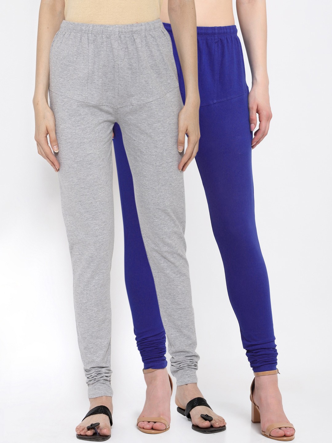 

KLOTTHE Women Pack Of 2 Solid Cotton Churidar-Length Leggings, Blue