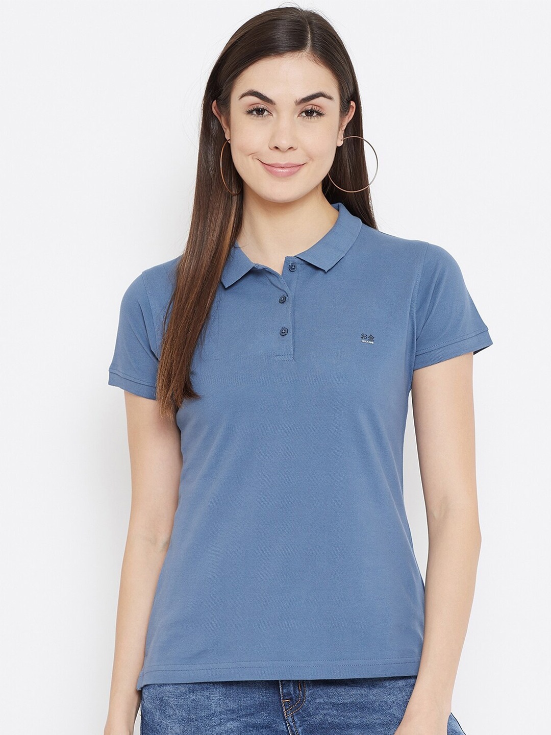 

Okane Women Blue Polo Collar T-shirt